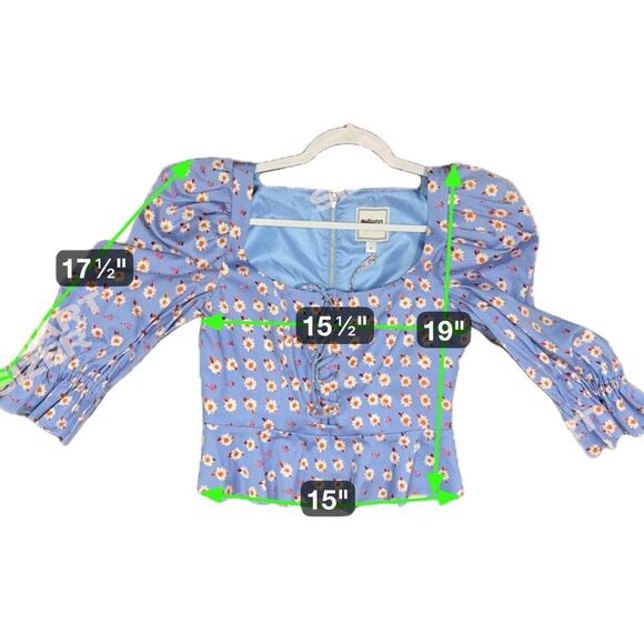 AUTUMN ADEIGIBO Mallory Puff Shoulder Blouse Women 6 Blue Corset Front Fairy NWT - Picture 6 of 6